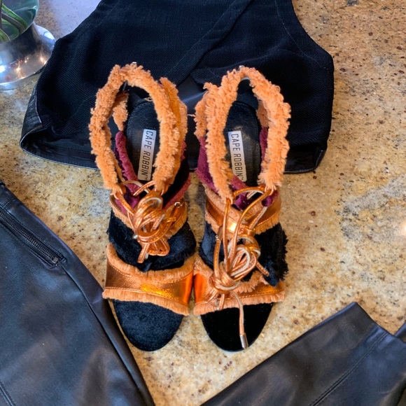 CAPE ROBBIN Orange Lace Up Fringe Ankle Wrap Heels - Picture 6 of 6